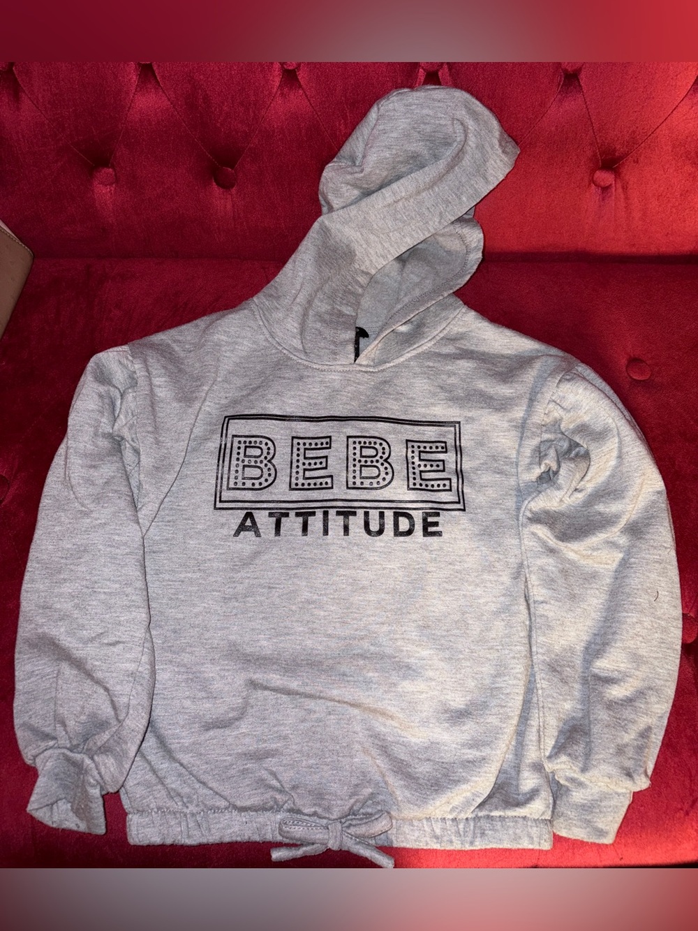 BEBE Light Gray 'ATTITUDE' Logo Hoodie EUC